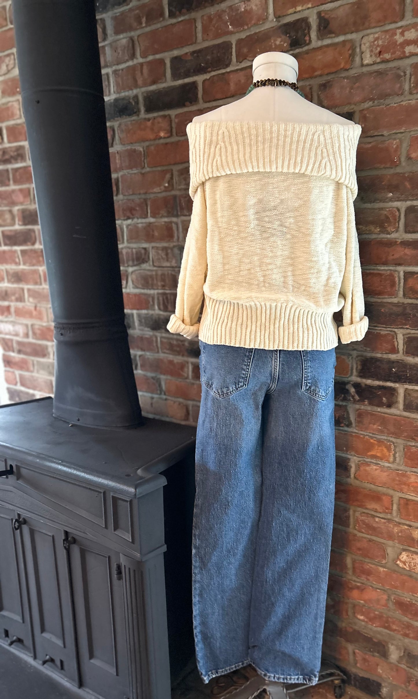 Off The Shoulder Cream Sweater