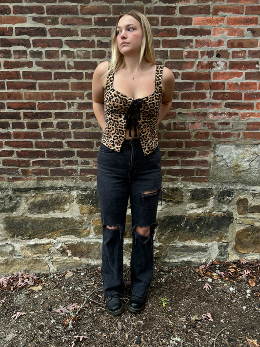 Nova Cheetah Tie Front Top